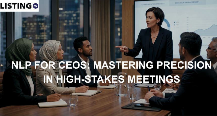 Diverse Malaysian executives in a high-stakes boardroom meeting, listening intently to a female CEO pointing at a data screen.