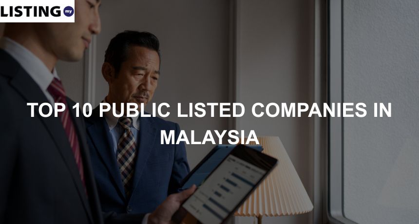 Two businessmen looking at the list of Top 10 Public Listed Companies in Malaysia
