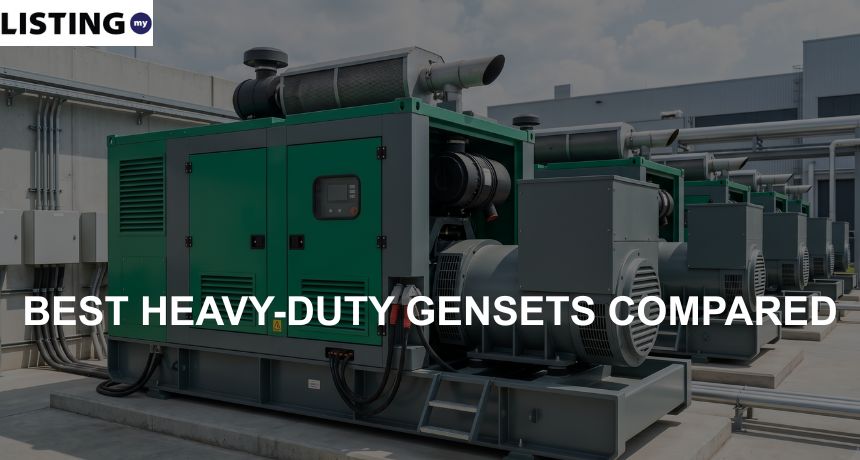 Row of containerized industrial diesel generators for backup power outside a factory building.