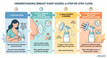 infographic illustration about understanding breast pump modes step-by-step