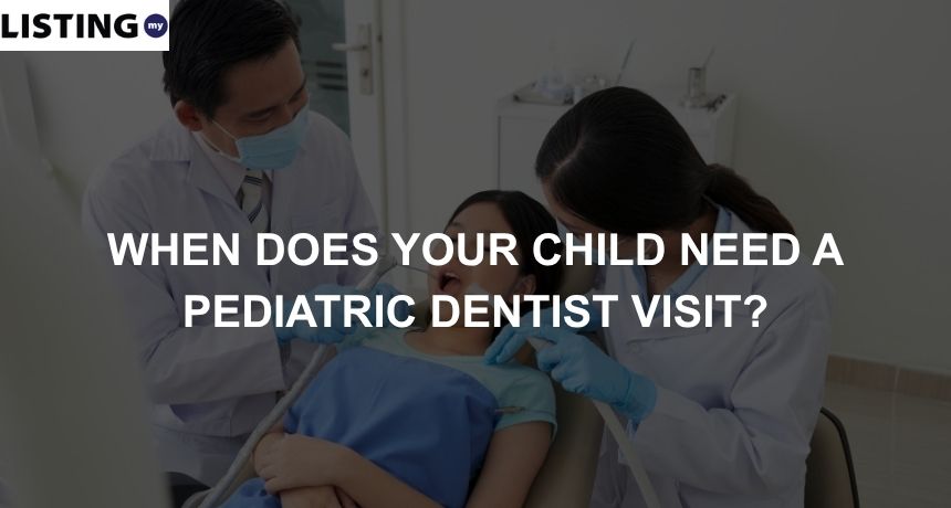 Photo of a little girl at a pediatric dentist, getting treated for cavities